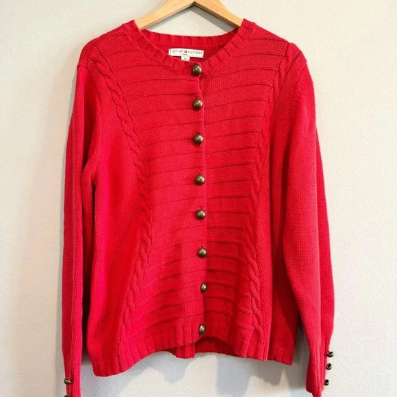 Tommy Hilfiger Vintage Button Down Sweater Cotton Cable Knit Holiday 2X - Picture 1 of 6